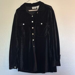 VTG Kathy Ireland women’s ribbed button‎ down collared velvet blouse grunge M